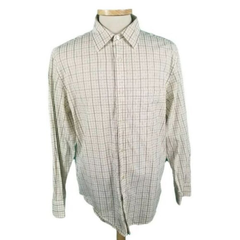 Banana Republic 16-16 1/2 x 34/35 White Check Button Front Dress Shirt